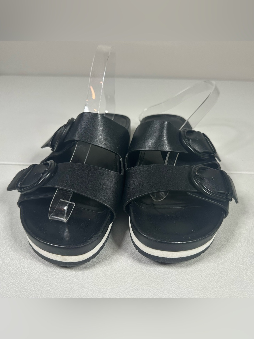 Marc Fisher Vegan Leather Double Buckle Slide Sandals - Picture 2 of 11